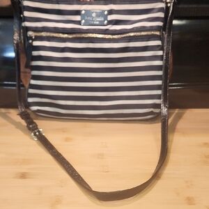 Kate Spade Black and White Striped Crossbody Bag.